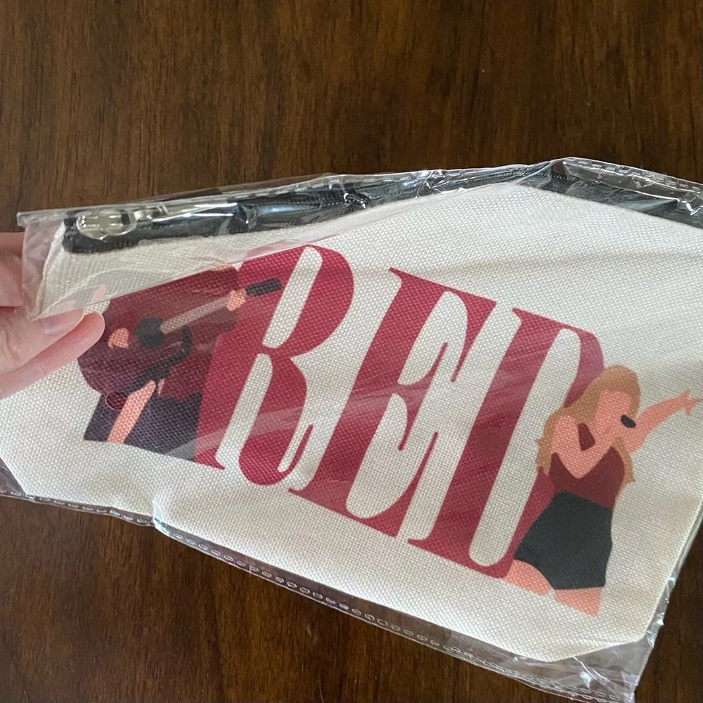 Cosmetic/ Travel Bag with Zipper & Print of Taylor Swift's Red Era Looks NEW